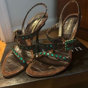 Cesare Paciotti green jeweled heels